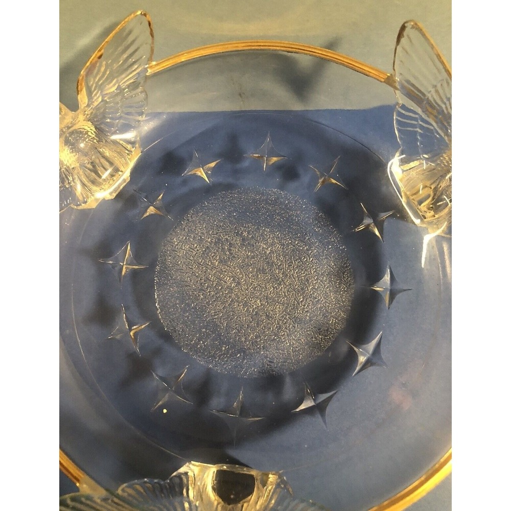 Glass Candy Dish Bowl American Eagle 3-Footed Embossed Stars Gold Trim Vintage - Picture 11 of 13